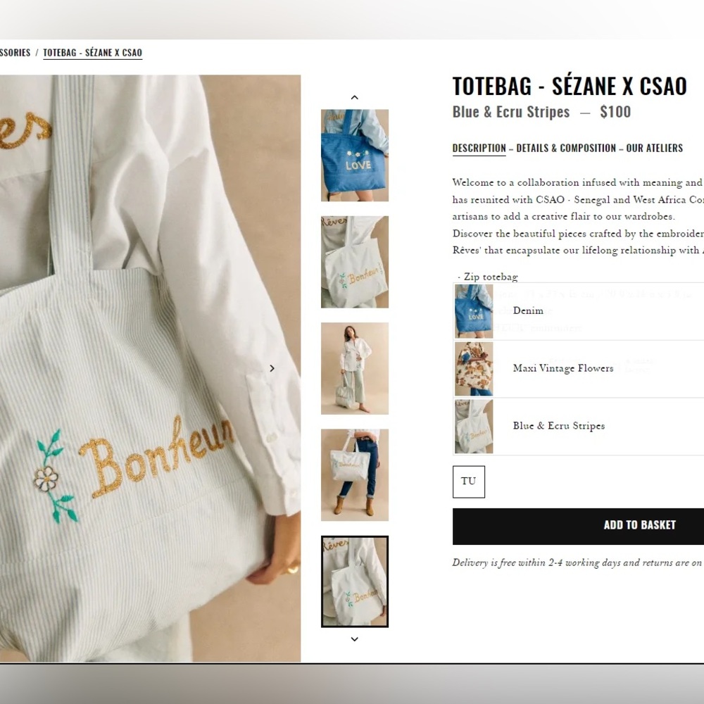 Sezane x Csao Bonheur Zip Tote - Picture 2 of 6